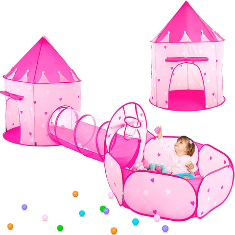 (; Pink; Package 16.97 x 13.3 x 3.31 inches)(Item #1) PigPigPen 3pc Kids Play Tent for Girls with Ball Pit, Crawl Tunnel, Princess Tents for