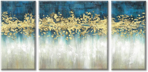 (; Abstract Painting; Product 24"L x 24"W)(Item #30) Abstract Wall Art Canvas Painting: Heavy Textured Hand-Painted Rustic Brushtroke Blue G