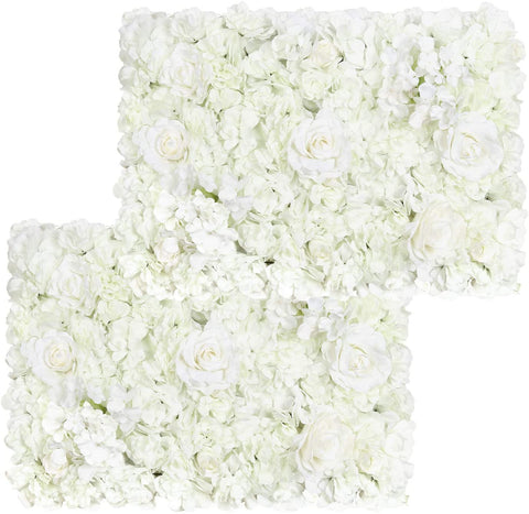White; Package 17.4 x 12.4 x 5.39 inches - Pauwer Artificial Flower Wall Panels 2 Pack of 16 x 24" Flower Wall Mat Silk Rose Flo