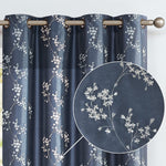 (; Slate Blue; Size: 84"L)(Item #22) jinchan Faux Silk Floral Embroidered Grommet Top Curtains for Living Room Embroidery Curtain 84 inch Le