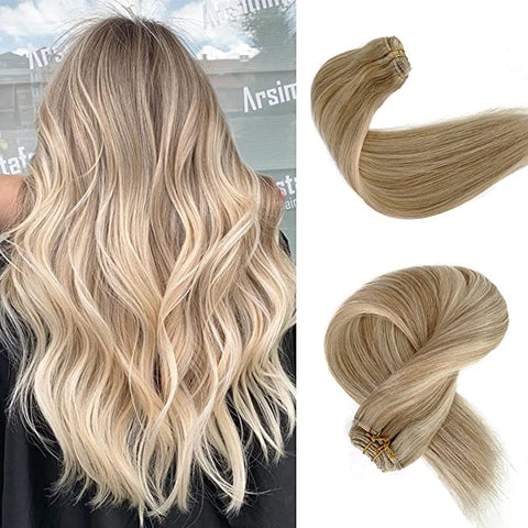 (Item #38) (;;) Blonde Bundle Straight Remy Human Hair Weft Sew in Hair Extensions for Women Brazilian Virgin Remy Hair Extensions Double Weft
