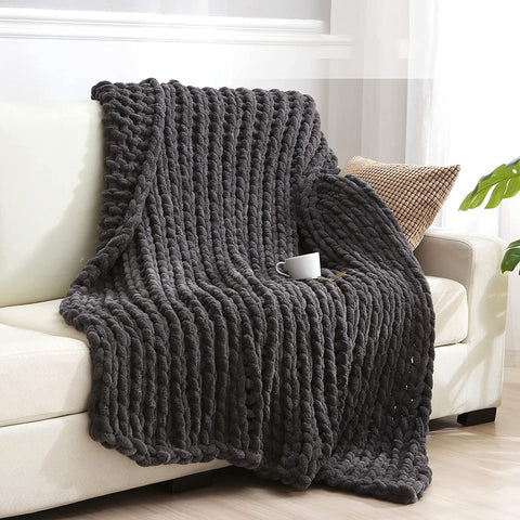 (;BLACK;19 x 18.5 x 9 inches)(Item #13) Weighted Idea Chunky Knit Blanket Throw 60''X 80'' -100% Handmade Chenille Yarn Cable Knitted Blanke