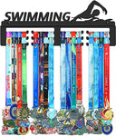 (Item #99) Swimming Medals Holder Display Hanger Rack Frame,Black Sturdy Steel Metal,Easy to Install Wall Mounted Over 50 Medals(;;)