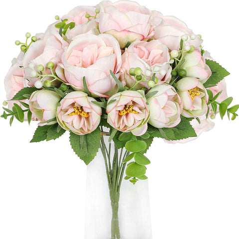 (; LIGHT PINK; Package 10.83 x 9.06 x 3.82 inches)(Item #501) Nubry Artificial Flowers 2 Bunches Fake Peony Silk Flowers Arrangements with E