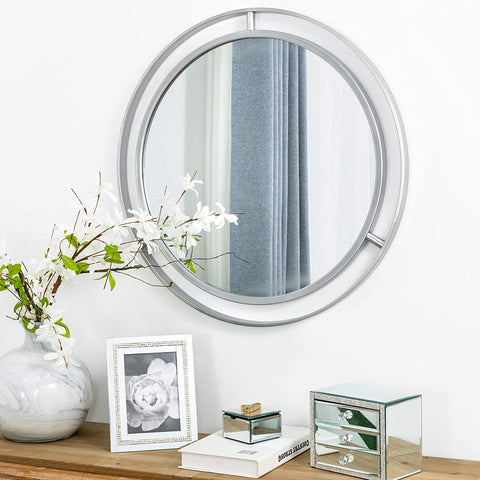 (Item #845)Glitzhome 24"Decorative Round Wall Mirror Modern Deluxe Metal Wall Mirror with Silver Circle Ring Frame