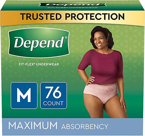 (Item #155) (;;) Depend FIT-Flex Incontinence Underwear for Women, Maximum Absorbency, Blush, Medium, 76 Count