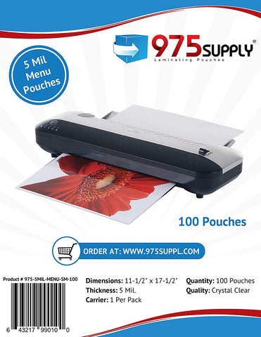(Item #22) 975 Supply 5 Mil Double Letter Laminating Pouches, 11.5 x 17.5 inches, 100 Pouches(6.644;;)