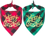 (Item #232) (used) 2 Pack Dog Bandana Christmas Classic Plaid Dog Scarf Triangle Bibs Kerchief Gold Merry Christmas Bandanas for Small Mediu