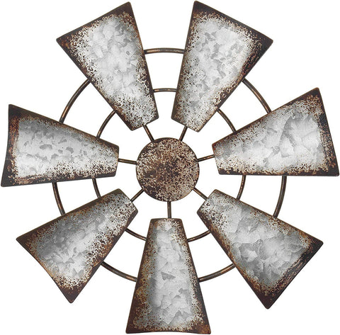 (; Silver; Package 12.28 x 12.2 x 1.69 inches)(Item #16) Mkono 11.5" Small Farmhouse Windmill Wall Decor Rustic Iron Wall Hanging Decoration