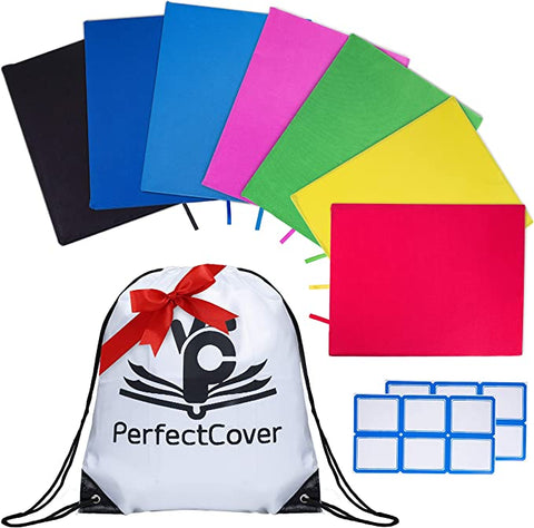 (Item #19) (SIMILAR ITEM;;) 7 Pack Stretchable Book Covers - Multiple Colors Durable, Washable, Reusable and Protective Jackets for Hard Cover Sc