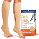 Zipper Compression Socks 20-30mmHg Open Toe with Zip Guard Skin Protection (Sizes Med to Wide 5XL)- Medical Zippered Compression Socks for M