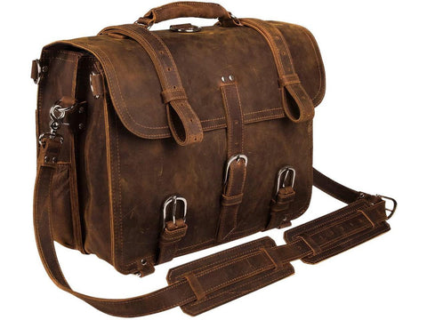 (Item #19) Augus Leather Messenger Bag for Men Briefcase Travel Backpack Shoulder Bag Fit 17'' Laptop(5.577;;)