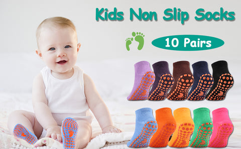 (; Multifulcolor; Size: Small)(Item #64) 10 Pairs Kids Non Slip Socks with Grips Anti-skid Ankle Gripper Socks for Toddle Baby Boys Girls Ba