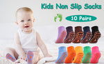 (; Multifulcolor; Size 8-12yrs old)(Item #65) 10 Pairs Kids Non Slip Socks with Grips Anti-skid Ankle Gripper Socks for Toddle Baby Boys Gi