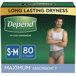 (; ; )(Item #3) Depend FIT-FLEX Adult Incontinence Underwear for Men, Maximum Absorbency, Grey, Small/Medium, 80 Count