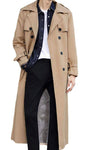 (Size 4XL) Khaki - Men's Double Breasted Trench Coat Casual Lapel Long Sleeve Windbreaker Jacket