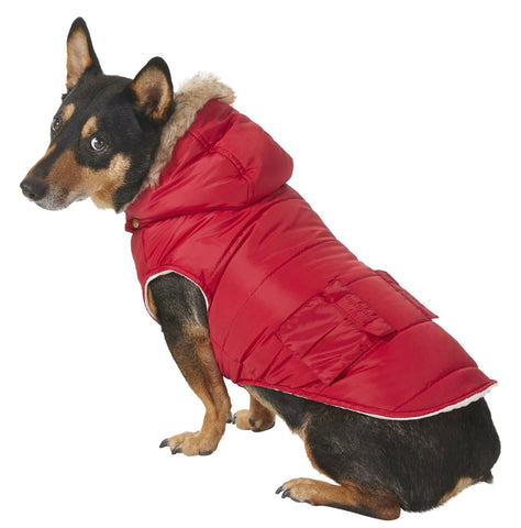 (Size M, Red) Dog Coat Warm Dog Jacket with Thicken Furry Collar Dog Cold Weather Coats for Small Medium Large Dogs Reflective Windproof Dog Apparel