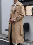(Size 4XL) Khaki - Men's Double Breasted Trench Coat Casual Lapel Long Sleeve Windbreaker Jacket