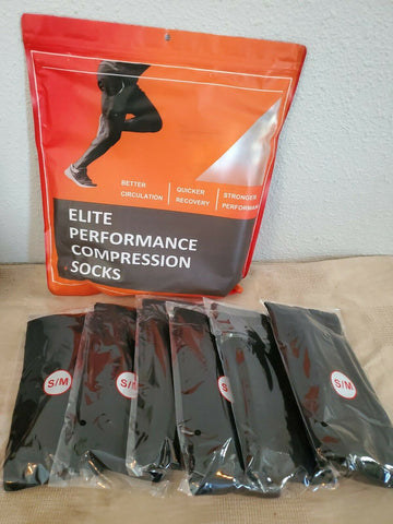 (; Black; Size:L/XL)(Item #763) Elite Performance Compression Socks for Women & Men Black 6 Pair Size S/M