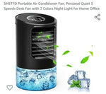 (; BLACK; Package 10.8 x 5.7 x 5.7 inches)(Item #483) SHSTFD Portable Air Conditioner Fan, Personal Quiet 3 Speeds Desk Fan with 7 Colors Ni